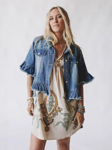Mode Automne Nouvelle Collection Européenne et Américaine, Vêtements de Rue pour Femmes, Denim à Manches Longues, Haut à Volants et Franges - Product Image 1