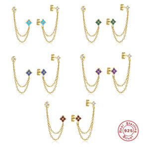 Kadınlar Minimal fantezi gümüş takı 18K altın kaplama 925 ayar gümüş uzun zincir püskül zirkon çiçek Dangle küpe kadınlar hediye - Product Image 1