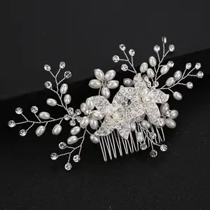 Pinzas para el pelo con flores y diamantes de imitación para mujer, peines para el pelo de boda, accesorios para el cabello para mujer