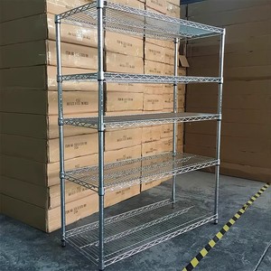 家用仓库两用镀铬货架，带加厚轮子，防静电金属丝网储物架 - Product Image 2