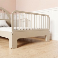 Cama Infantil de Madera Maciza de Estilo Escandinavo con Cabecera Tapizada y Barandillas de Seguridad, Muebles para Guardería
