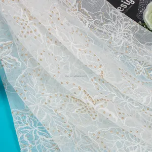 チュールレース刺Embroideryスパンコールソフトメッシュハニカムチュールドレスイブニングドレス用スパンコール生地