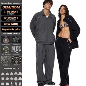 OEM Custom Blank Mens Sweatsuits Oversized Dark Grey Zip Up Track Jacket and Jogger Pants Two Piece Set Men Tracksuits 8044 - Product Image 1