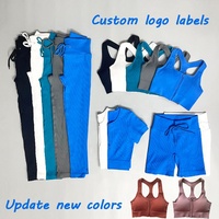 Vêtements de sport pour la gym, vêtements de musculation, ensemble de yoga côtelé sans couture 5 pièces, tenue de sport pour femmes