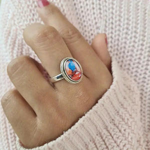 T0978 Anello da Cocktail da Donna con Agata Naturale Ovale, Montatura a Castone, Regalo, Anelli alla Moda - Product Image 3