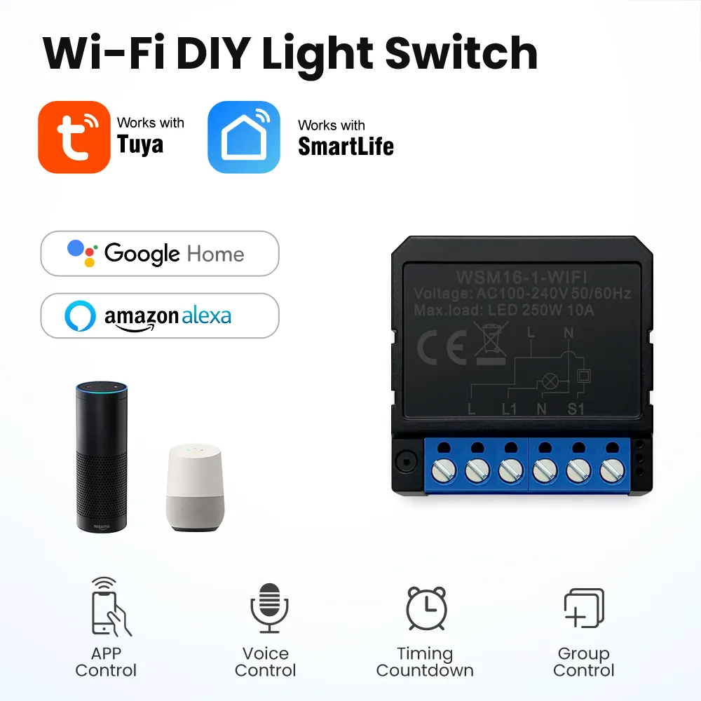 Tuya 100~240v Wifi Smart Circuit Breaker App Voice Control Diy Home Light Timer Relay Avatto Smart Light Switch Relay Module