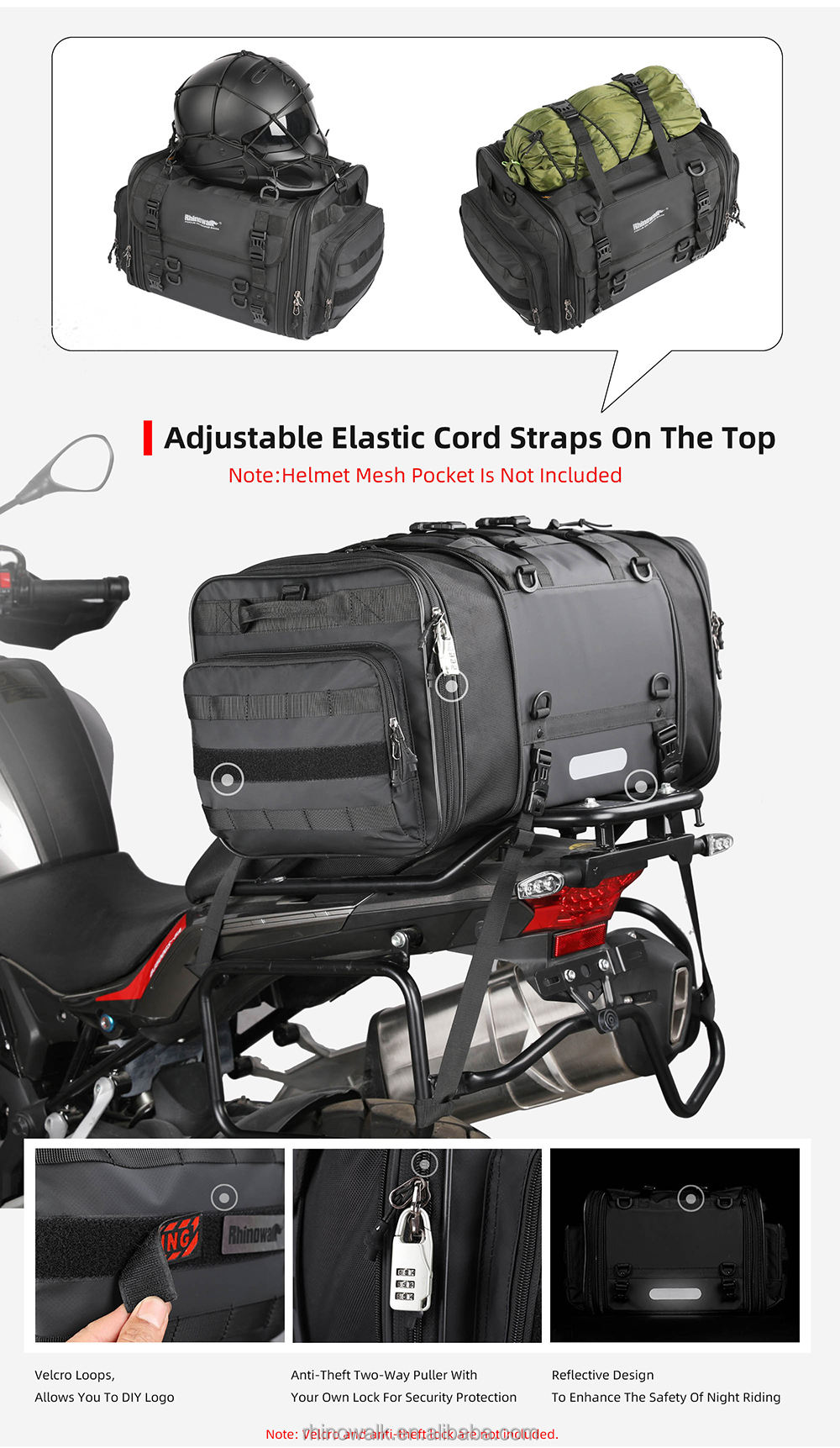Rhinowalk 33-45L Motorcycle Luggage Bag Durable Spacious