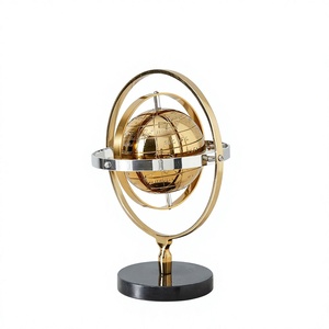 Esfera Armilar Dorada con Base Negra, Decoración de Mesa, Escultura Vintage del Mapa del Mundo Celestial para Hogar u Oficina - Product Image 1
