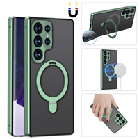 Étui de téléphone avec support magnétique en métal, coque arrière en verre HD, coque de protection antichoc pour Samsung Galaxy S21 S22 S23 S24 S25 Ultra