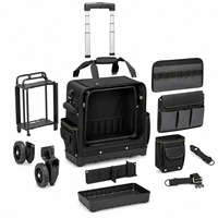 Sac à outils roulant portable avec poignée télescopique, sac à outils à roulettes robuste, noir, multi-poches, rangement mobile professionnel