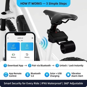 Candado Inteligente para Bicicleta con Energía Solar, Control por Aplicación Bluetooth, Antirrobo, <span class=keywords><strong>Cable</strong></span> de Acero de 8 mm, Resistente al Agua IPX6, Sin Llave, para Bicicleta Eléctrica - Product Image 3