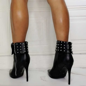 Botines de Mujer con Cierre Lateral y Remaches, Diseño Especial, Talla Grande 43, Tacón Fino y Punta Puntiaguda, Estilo Otoñal - Product Image 6