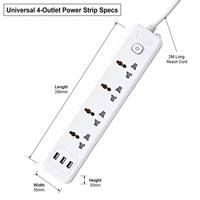 Regleta de 4 tomas de 10A con interruptores independientes, IP44, industrial, ABS/PP, ignífuga, con orificios grandes personalizados, enchufe de extensión universal
