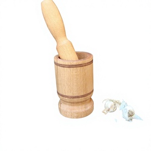 Ensemble mortier et pilon en bois naturel |   Bol à épices en bois |   Broyeur et écraseur d'herbes |   Outil de broyage pour la cuisine - Product Image 1