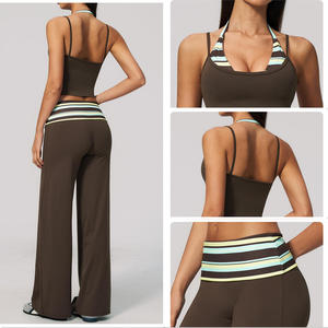 Conjunto de Yoga Deportivo Suave, Top Corto, Pantalones Cortos con Rayas y Puntos, Leggings, Traje de Yoga para Gimnasio y Fitness para Mujer - Product Image 5