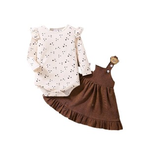 Conjunto de Ropa de 2 Piezas para Bebés Niñas, 100% Algodón, Body con Estampado Floral, Falda de Pana, Transpirable, para Primavera y Otoño - Product Image 5