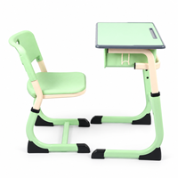Ensemble bureau et chaise d'étude pour enfants, hauteur réglable, avec logo personnalisé, cadre en acier vert, mobilier de maternelle pour l'école préscolaire