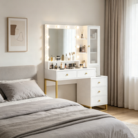 Meuble de salon moderne en gros : Coiffeuse avec miroir LED et meuble de rangement pour maquillage