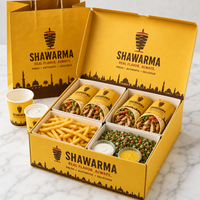 Pochettes personnalisées biodégradables écologiques avec pelliculage mat pour aliments, shawarma, burger, sauce à tremper à emporter, avec compartiment pour la restauration rapide