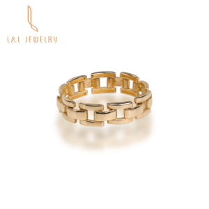 Anillo de cadena de eslabones para mujer, oro de 18 quilates, 18K, multicapa - Product Image 1