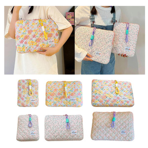 Korean floral patterned padded <b>tablet</b> <b>bag</b>, 11-inch iPad zipper <b>tablet</b> protective case, shockproof inner sleeve. - Product Image 1