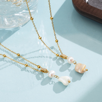 Collar Bingxin Romántico con Colgante de Concha Impermeable, Perla Barroca en Forma de Corazón, Cadena de Oro con Pavé y Satélites, Chapado en Oro de 18K PVD, para Vacaciones en la Playa