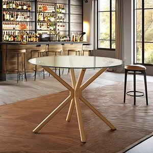 Table à manger ronde pliable en bois de style nordique contemporain, mobilier moderne pour la maison avec base en métal, salon, chambre, hôtel, bar à domicile - Product Image 5