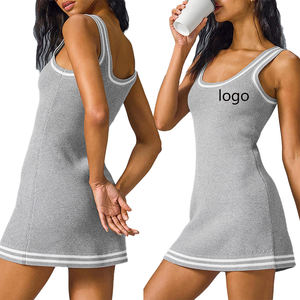 فستان نسائي محبوك مخصص بالجملة، تصميم متعدد الألوان من مزيج الصوف، ياقة دائرية، نسيج وافل، فستان كاجوال للحفلات عالي الجودة وأنيق - Product Image 1