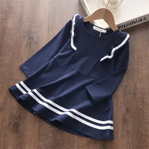 Vestido infantil, drs132 roupas infantis primavera e outono algodão navy lapela saia na moda coreana estilo universitário vestido para meninas