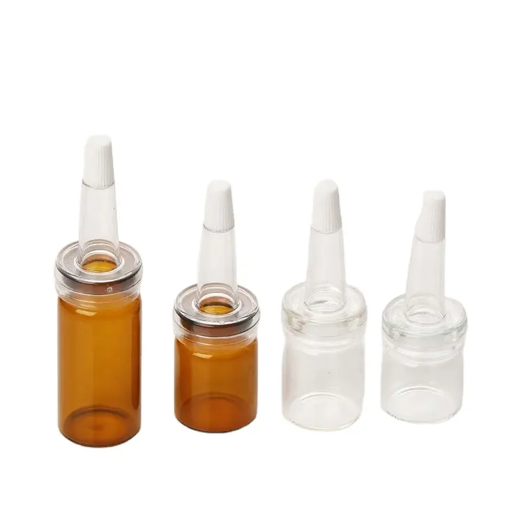 Botella con tapón de goma para uso en el hogar, viales de vidrio tubulares de inyección transparente ámbar pequeña de 1ml, 3ml, 10 ml y 5ml