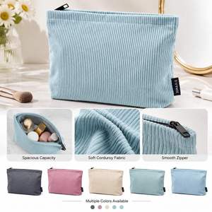 Custom Corduroy Cosmetic Bag Soft <b>Makeup</b> Pouch Travel Organizer Zipper Storage Bag Women Beauty <b>Case</b> OEM ODM Logo - Product Image 1