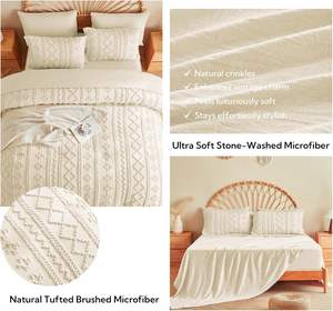 طقم لحاف بسيط التصميم مكون من 7 قطع، 100% بوليستر، 300 خيط، صديق للبيئة، يشمل غطاء لحاف و<span class=keywords><strong>2</strong></span> غطاء وسادة و1 ملاءة سرير، مناسب لجميع المواسم - Product Image 2