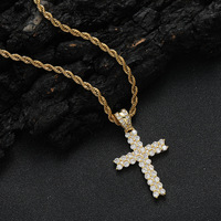 Usine Vente Chaude Hip Hop Laiton CZ Croix Pendentif Collier Plein Bling Zircon Or Argent Métal Couleur Placage Chaîne