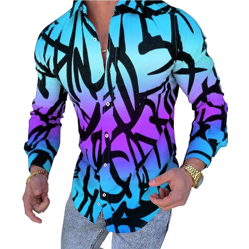 Polyester Shirts Wholesale Fashion Designs Graphic Vintage For Men Stylish 2023 Long Sleeve