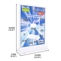 KEJEA A3 Boîte à lumière rechargeable blanche, porte-menu, support de signalisation LED de bureau, support d'affichage de poster publicitaire double face, support de carte