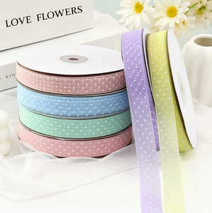 1.5cm milk silk <b>ribbon</b> with round dots, <b>ribbon</b> hair accessory material flower arrangement bow chiffon <b>ribbon</b> polka dot <b>ribbon</b> - Product Image 2