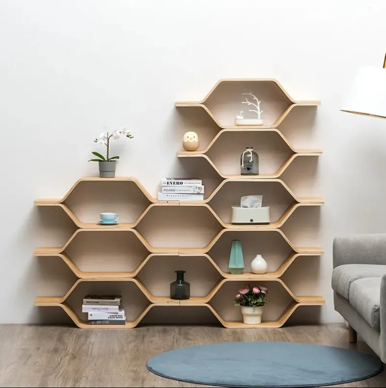 Librería de bambú creativa multifuncional que ahorra espacio con partición de pared de madera maciza muebles para el hogar para niños