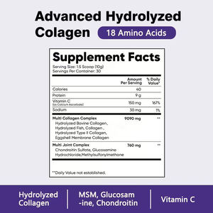 Proveedor OEM de Fábrica, Colágeno Multi-Puro en Polvo y Vitamina C para Cabello, Piel, Uñas y Articulaciones, 30 Porciones, Sin Sabor - Product Image 2