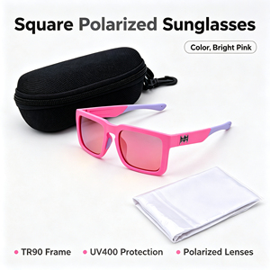 Lunettes de soleil carrées polarisées TR90 en gros, verres miroir UV400, pour surf et plage, monture intégrale, étui <span class=keywords><strong>EVA</strong></span>, tissu, couleurs vives, personnalisables, confortables - Product Image 6