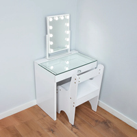 Coiffeuse moderne en bois de style européen pour enfants avec miroir LED, chaise et 1 tiroir, table de maquillage blanche pour chambre de filles
