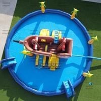 Jeux aquatiques gonflables géants personnalisables : Bateau pirate et toboggan requin pour piscine, jeux aquatiques gonflables sur le thème de la mer