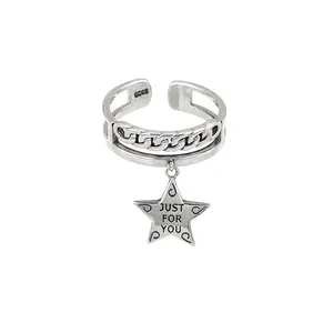 Just For You Resizable Open Cuban Link Chain Ring With Star Shaped Charm