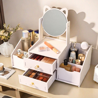 Boîte de rangement cosmétique de luxe personnalisée, miroir rectangulaire blanc, style nordique, avec oreilles de chat