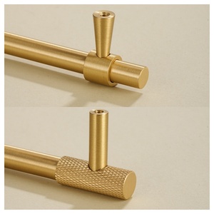 French Cabinet Handles Solild Brass Kitchen Cabinet Handles Brushed Brass <strong>Door</strong> <strong>Knobs</strong> Knurling Luxury Kitchen Cabinets Handle - Product Image 4