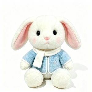 Chaqueta de felpa personalizada con copo de nieve bordado en azul claro, copo de nieve adorable, conejo de peluche blanco con orejas caídas y orejas interiores rosas - Product Image 2