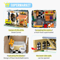 EPT 2892PCS Set de Bloques de Construcción Market Street con Luz LED, Modelo de Arquitectura Modular de Supermercado y Apartamento, Juguete