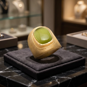 Anillo de piedras preciosas de Calcedonia verde chapado en oro para hombre y mujer - Product Image 2
