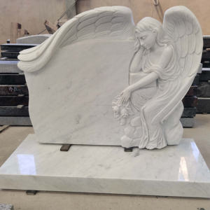 Sw थोक कस्टम हाथ से नक्काशीदार आधुनिक सफेद संगमरमर कला प्राकृतिक पत्थर का हेडस्टोन जीवन आकार सफेद संगमरमर महिला परी टोम्बस्टोन - Product Image 1