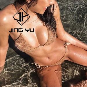 Traje de Baño de Dos Piezas de Poliéster Reciclado Hawaiano, Personalizado con Cristales Brillantes - Product Image 3