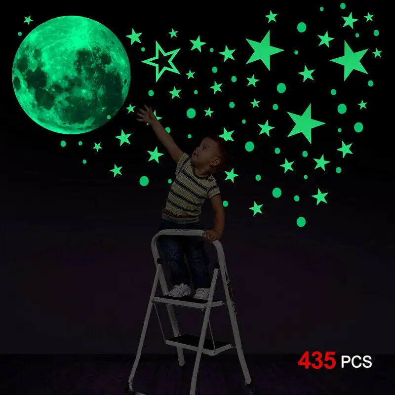 Home wall decoration self-adhesive luminous 3d moon stars glowing stickers